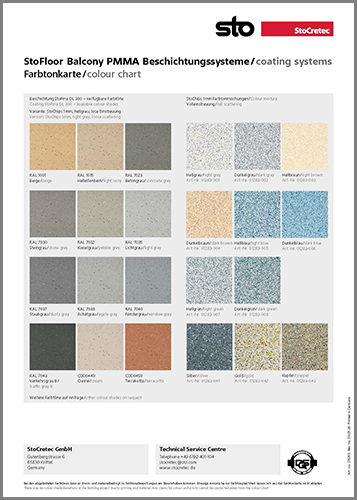 Farbtonkarte StoFloor Balcony PMMA Beschichtungssysteme