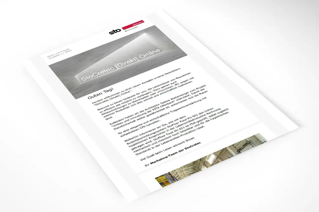The customer newsletter StoCretec Direkt informs planners and architects twice a year