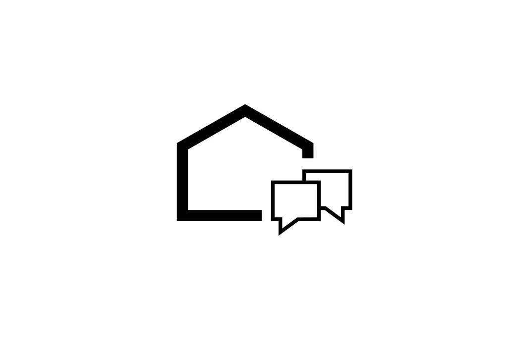 Icon, pictogram of the service competence pillar: house with square speech bubbles