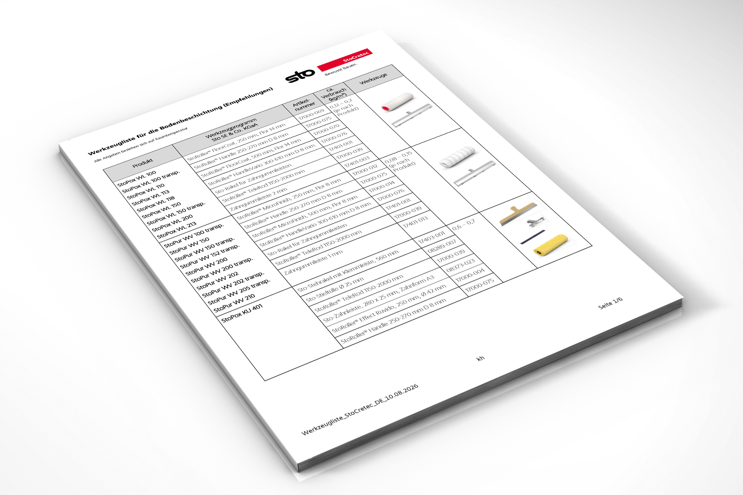 Aufgrund der Änderungen im Werkzeugsortiment haben wir die Werkzeugempfehlungsliste angepasst