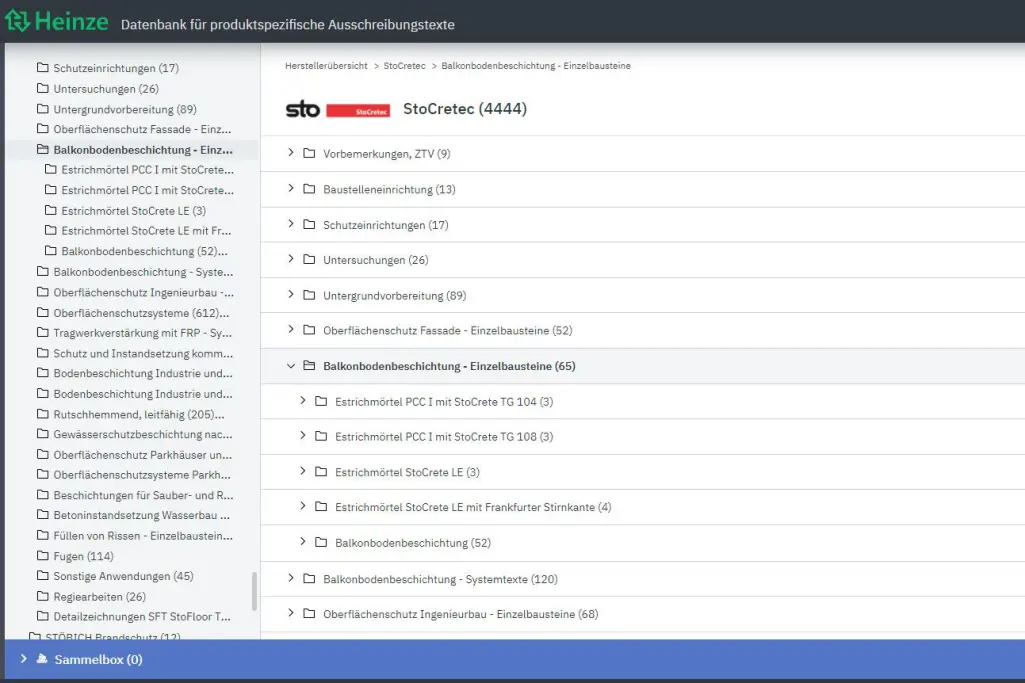 Information platform heinze StoCretec tender specifications