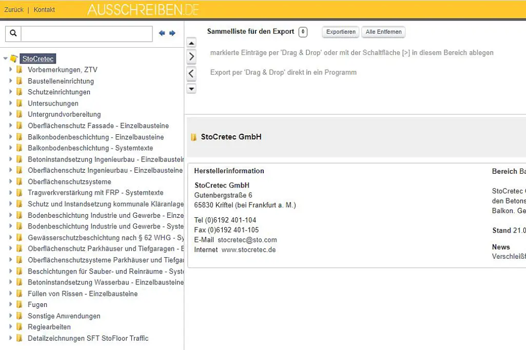 Database tender spcifications StoCretec
